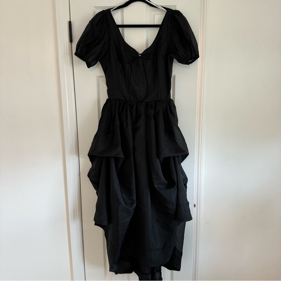 Lulus Delightfully Chic Black Organza Puff Sleeve Midi Dress - Picture 6 of 6